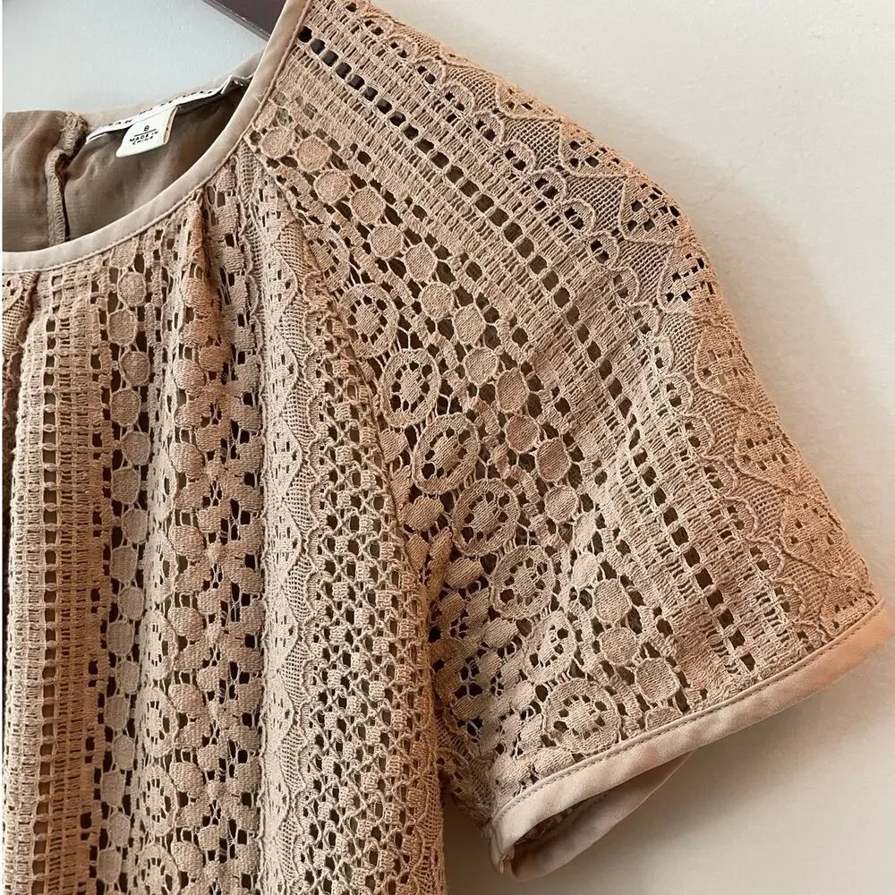 Banana Republic Lace Overlay Blouse Short Sleeve Zipper Office Date Elegant 8 - Picture 4 of 12